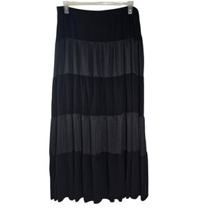 Lane Bryant Womens Black Tiered Maxi Skirt Satiny Layers Stretch Flowy 14/16
